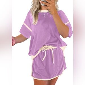 Evaless Women’s Lavender Crewneck with Contrast Trim Oversized Cropped Top